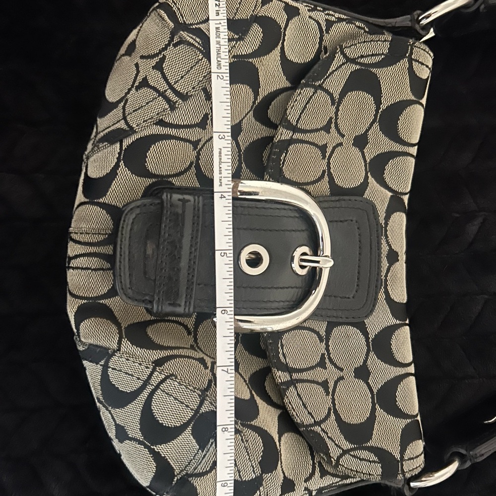 Coach Black & Khaki Signature Canvas Shoulder Bag with Buckle Accent - Picture 5 of 6